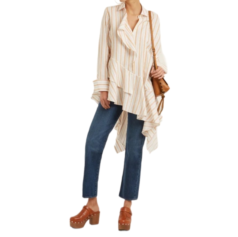 PALMER//HARDING Spicy Long Sleeve Asymmetric Striped Cotton Shirt 10